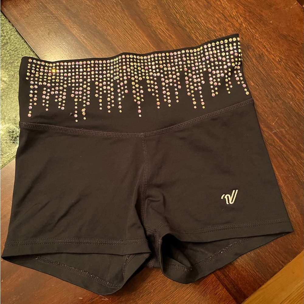Black high rise practice shorts with bling
